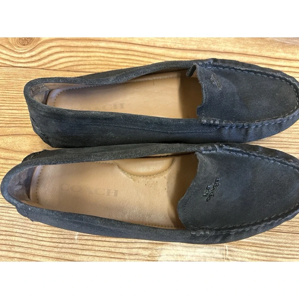 Coach Black‎ Suede Leather Flat Loafers Mary Lock Up Women's Sz 7.5 B - Picture 9 of 10